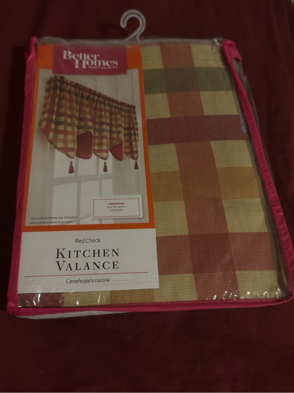 Better Homes And Gardens Red and Gold Check Kitchen Valance